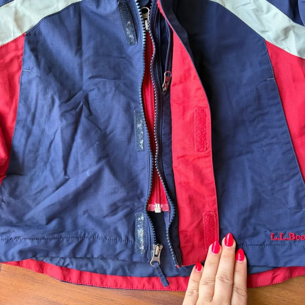 LL‎ Bean Kids 6X/7 Navy Red Colorblock 3-in-1 System Jacket Shell Hooded 0DAT5